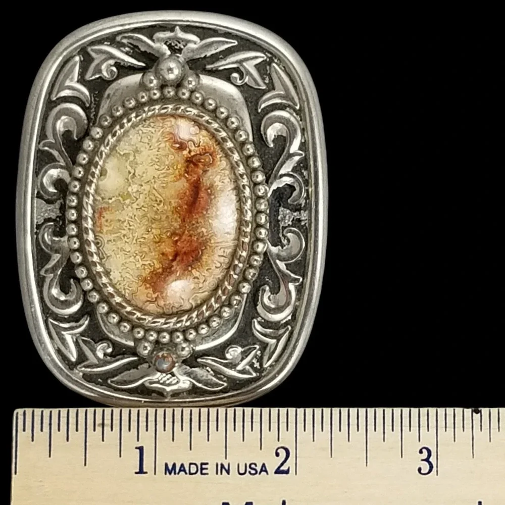 Western‎ Native American Style Oval Belt Buckle with Agate Stone Silver Tone